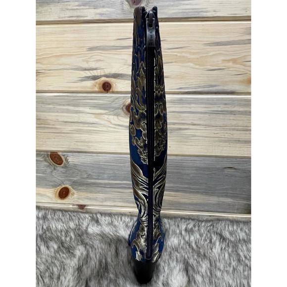 NEW ROCKWELL THARP kensington tall boots in navy and gold - Picture 3 of 3